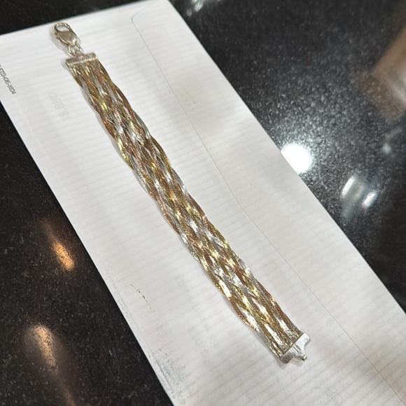 Sterling Silver 925 Braided Herringbone Bracelet 7.5" MILOR Italy - Picture 3 of 8